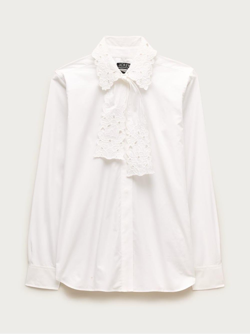 J. Crew White Eyelet-Trim Tie-Neck Poplin Shirt - Picture 1 of 5
